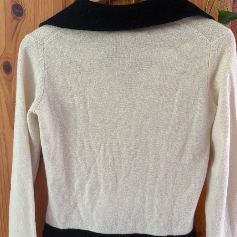 100% Cashmere Lord and Taylor 90’s Sweater Women’s XS Ivory and Black, unique! - Picture 2 of 6